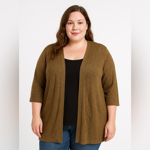Eileen Fisher lightweight merino wool open cardigan size Xl pointelle beaded - Picture 1 of 9